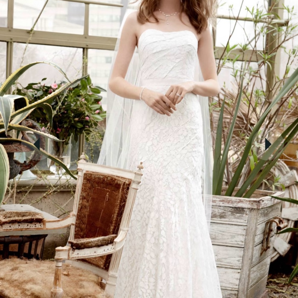 Davids Bridal Wedding Dress 2 STRPLS ALLOVERLACE S Soft White